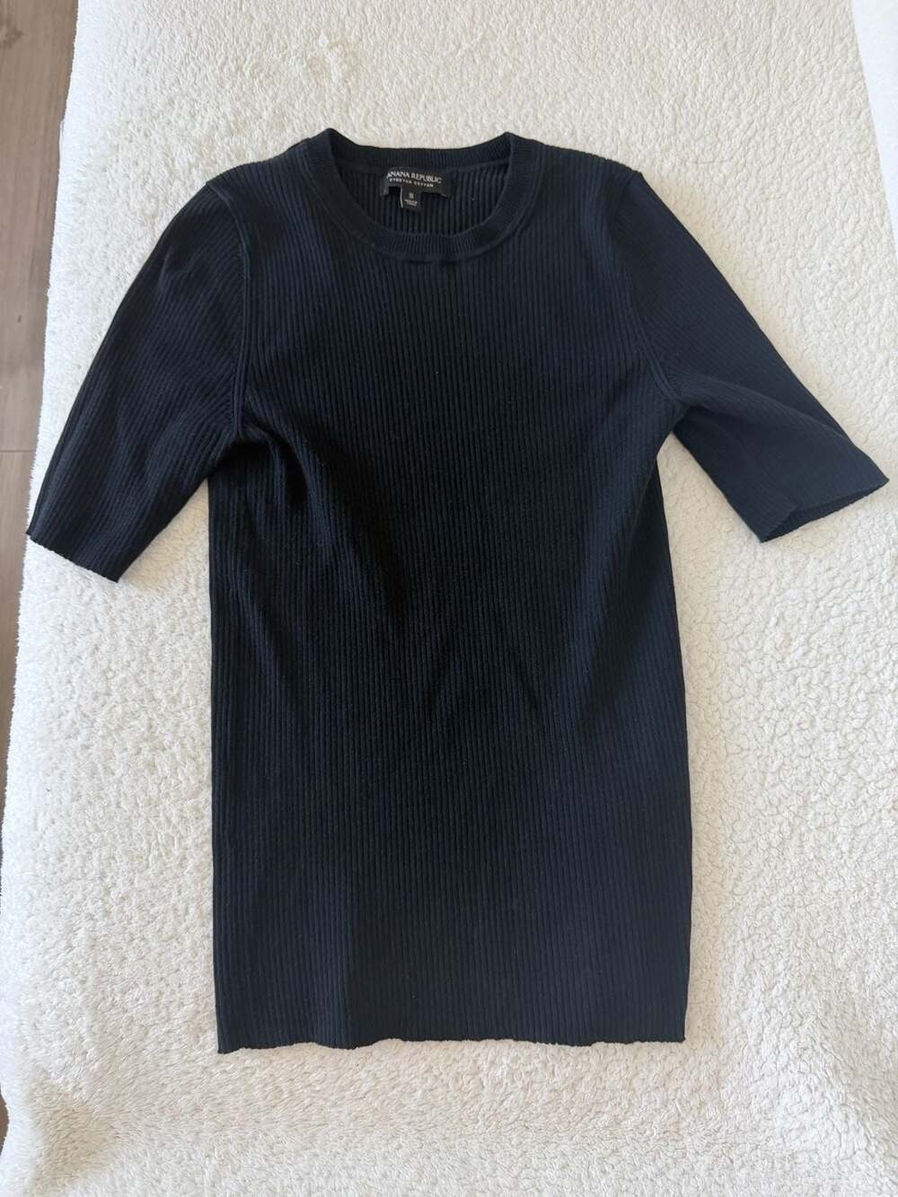 Banana Republic Stretch Cotton Ribbed Short Sleeve Sweater Black Size S